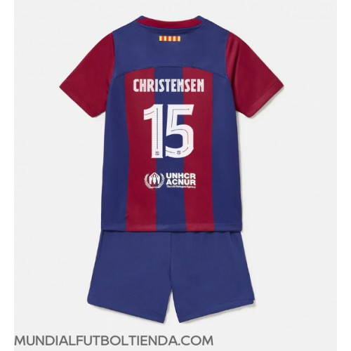 Camiseta Barcelona Andreas Christensen #15 Primera Equipación Replica 2023-24 para niños mangas cortas (+ Pantalones cortos)